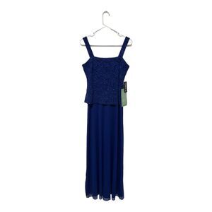 NWT Onyx Nite‎ | Dark Blue Saphr Shimmer Chiffon Strappy Maxi Dress 4